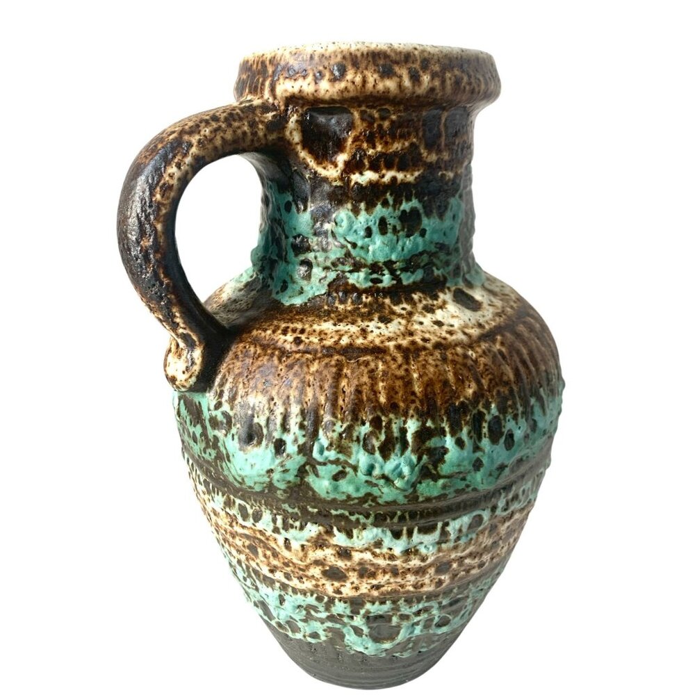 Vintage West German Ubelacker Fat Lava Pottery Vase Jug Earthy Tones Signed MCM